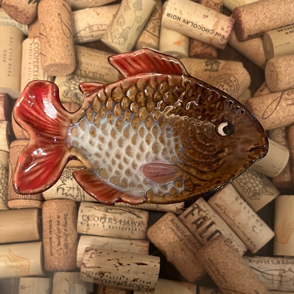 Vintage Pier 1 Red and Brown Ceramic Fish Dish